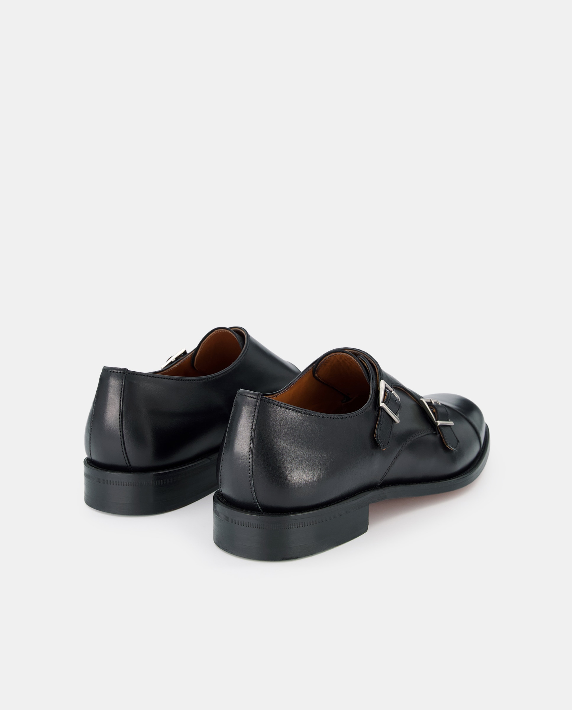 Bluchers com Biqueira Direita, Fecho de Fivela Dupla e em Pele - Preto Preto-3