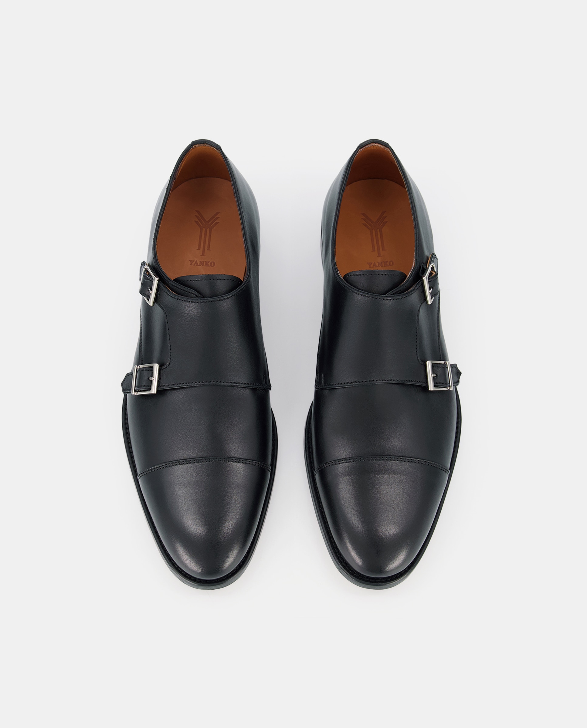 Bluchers com Biqueira Direita, Fecho de Fivela Dupla e em Pele - Preto Preto-4
