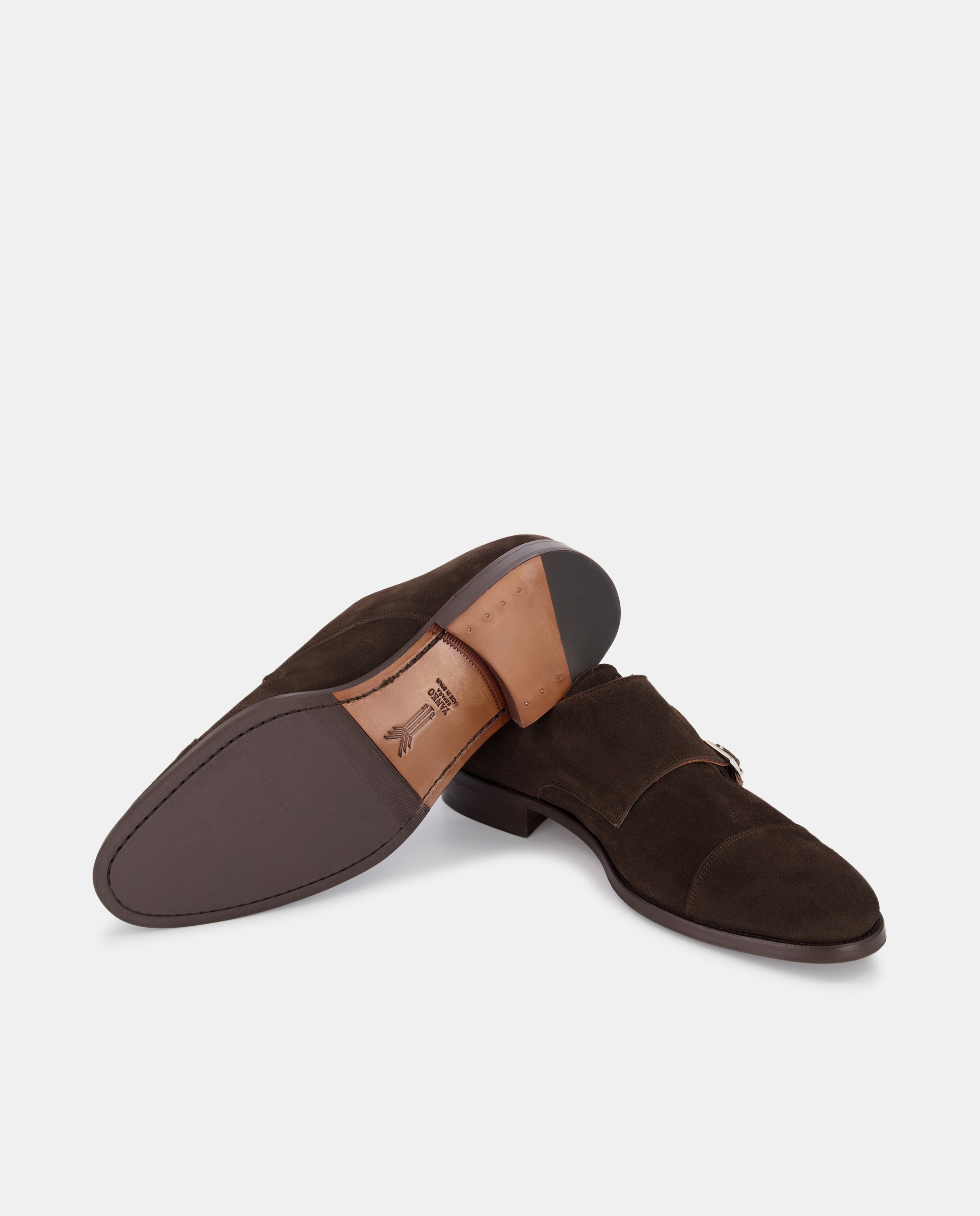 Bluchers com Biqueira Direita, Fecho de Fivela Dupla e em Pele - Castanho-Escuro Castanho-escuro-2