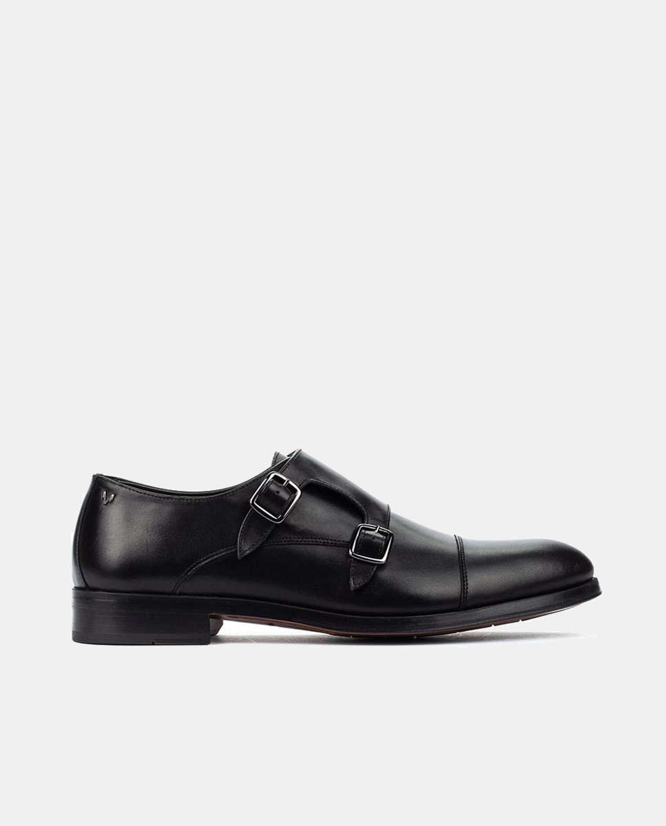 Bluchers Empire com Biqueira Direita, Fivela Dupla e em Pele Preto-1