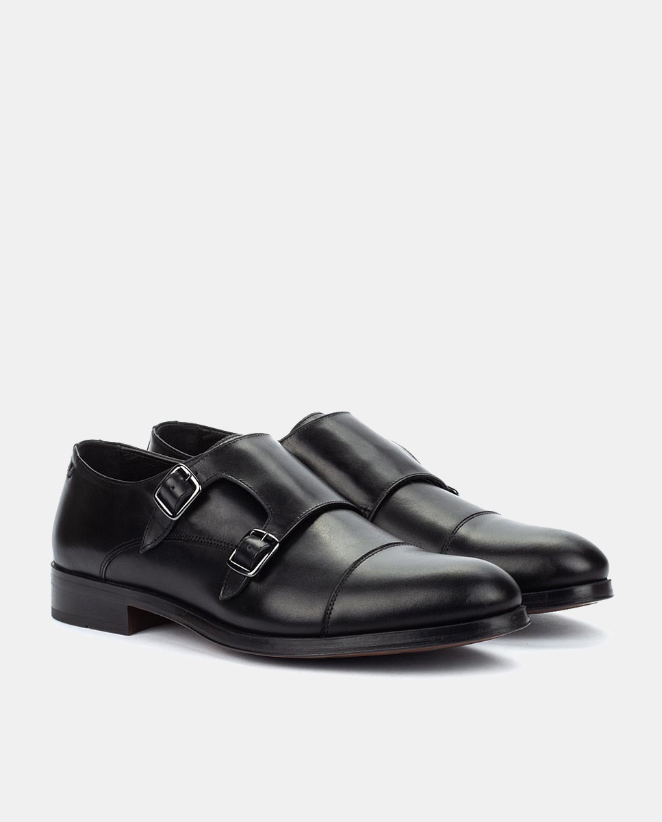 Bluchers Empire com Biqueira Direita, Fivela Dupla e em Pele Preto-2