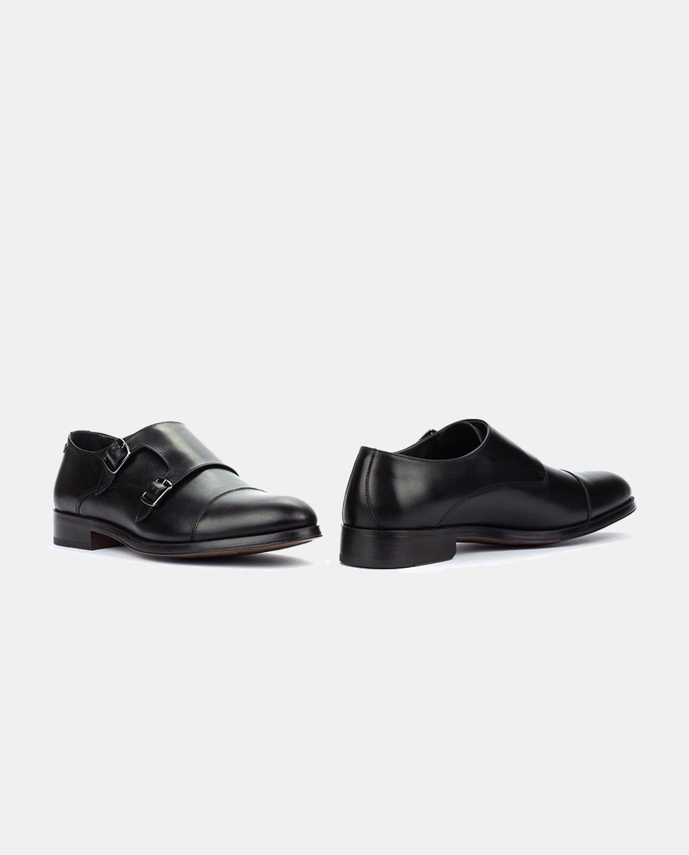 Bluchers Empire com Biqueira Direita, Fivela Dupla e em Pele Preto-5