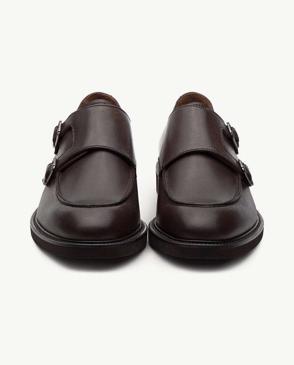 Bluchers em Pele com Fivela Dupla Baltimore Castanho-escuro-3