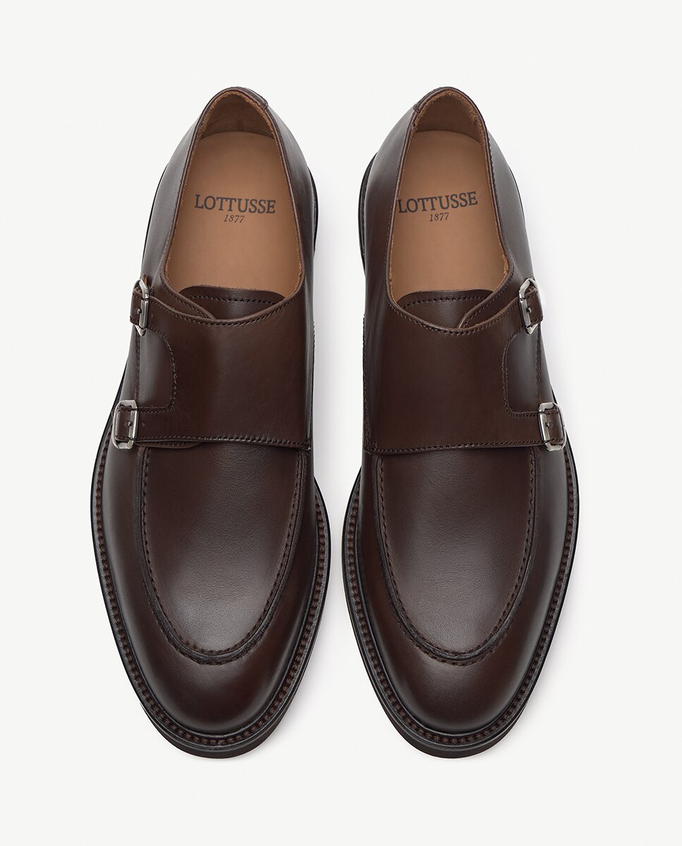 Bluchers em Pele com Fivela Dupla Baltimore Castanho-escuro-5