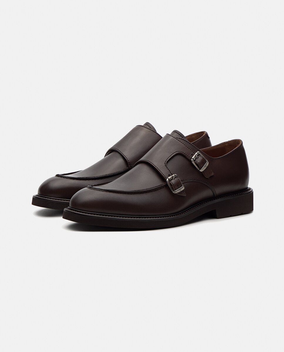 Bluchers em Pele com Fivela Dupla Baltimore Castanho-escuro-8
