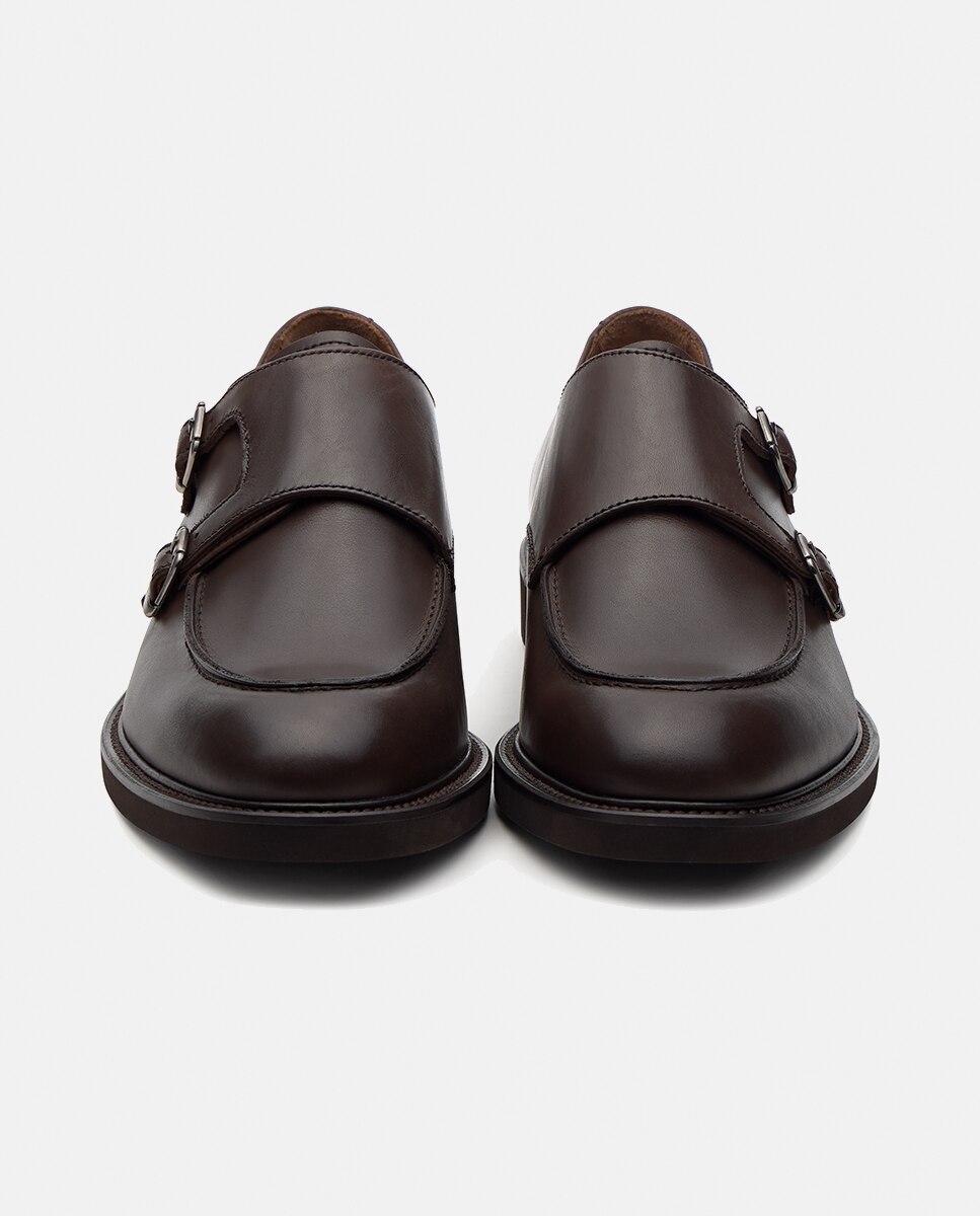 Bluchers em Pele com Fivela Dupla Baltimore Castanho-escuro-9