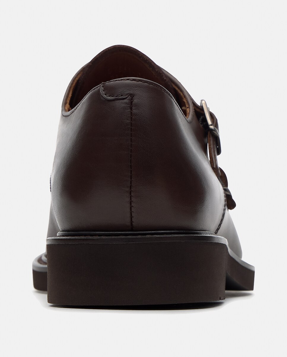 Bluchers em Pele com Fivela Dupla Baltimore Castanho-escuro-10