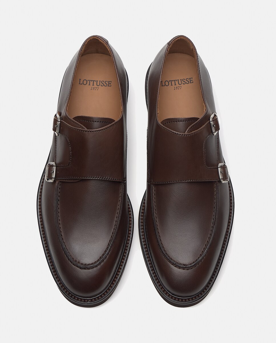 Bluchers em Pele com Fivela Dupla Baltimore Castanho-escuro-11