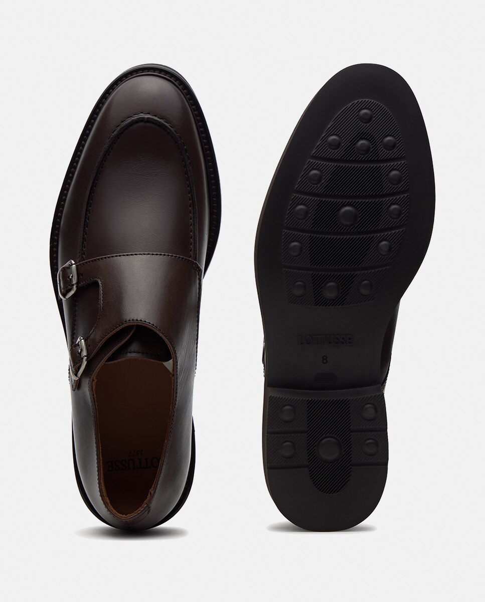 Bluchers em Pele com Fivela Dupla Baltimore Castanho-escuro-13