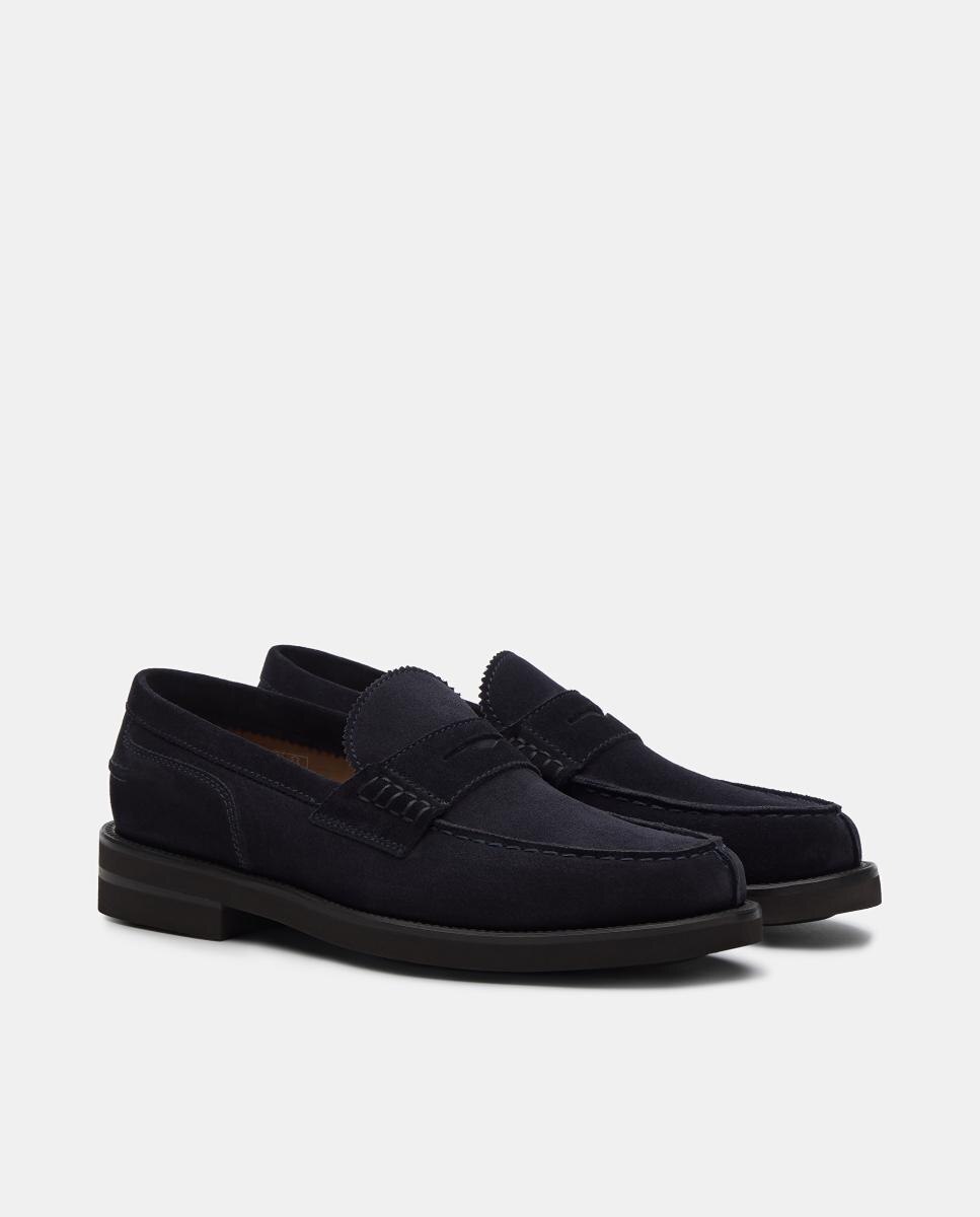 Imagen 2 de Mocasines de hombre en marrón de ante con detalle de antifaz y suela de goma - Lottusse - Azul marino Azul marino