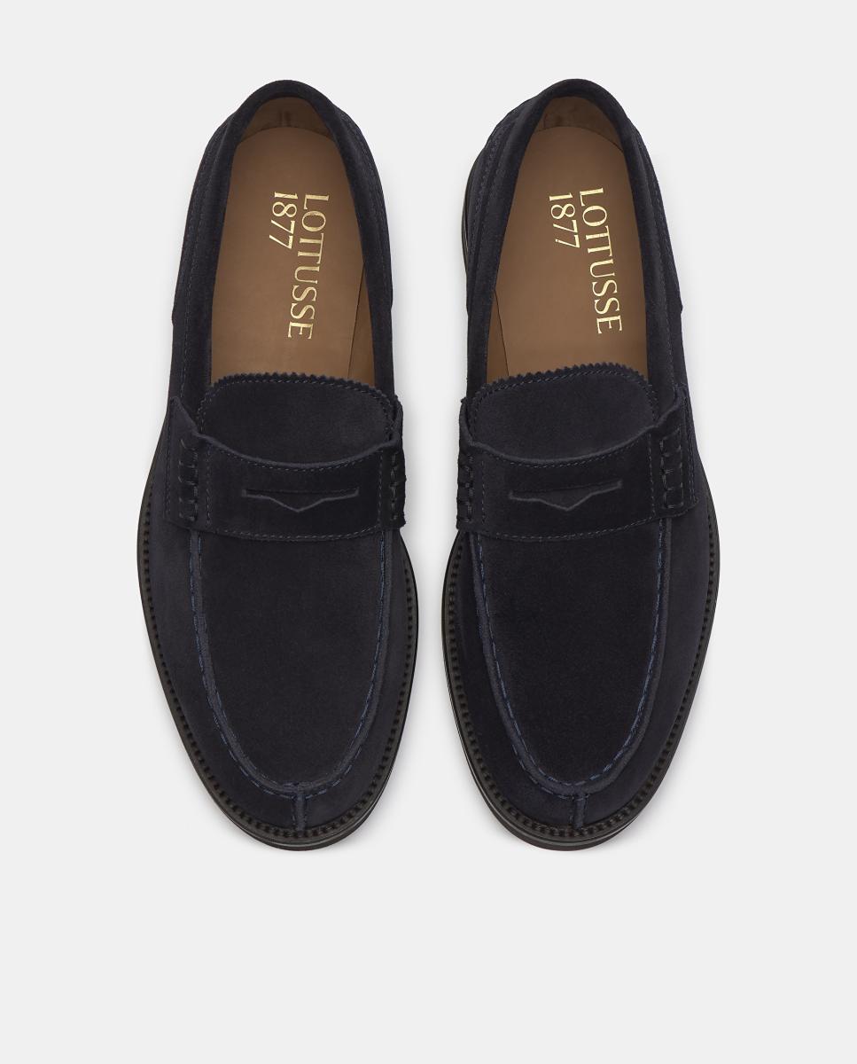Imagen 4 de Mocasines de hombre en marrón de ante con detalle de antifaz y suela de goma - Lottusse - Azul marino Azul marino