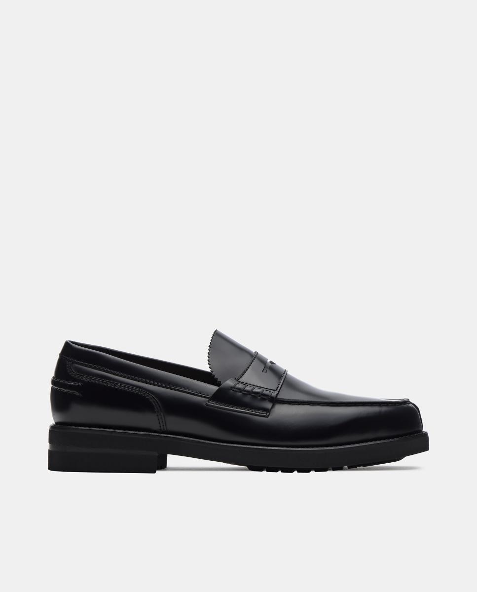 Sapatos Tipo Mocassins em Pele com Fita Preto-1