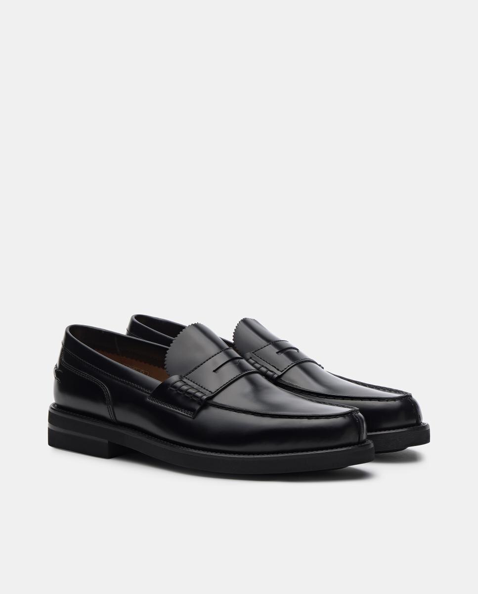 Sapatos Tipo Mocassins em Pele com Fita Preto-2
