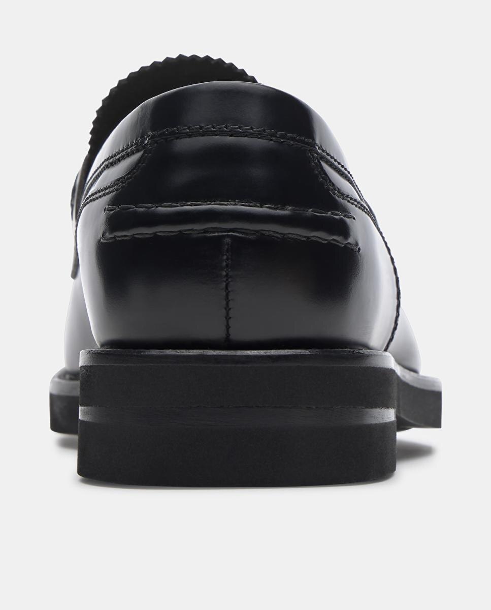 Sapatos Tipo Mocassins em Pele com Fita Preto-3