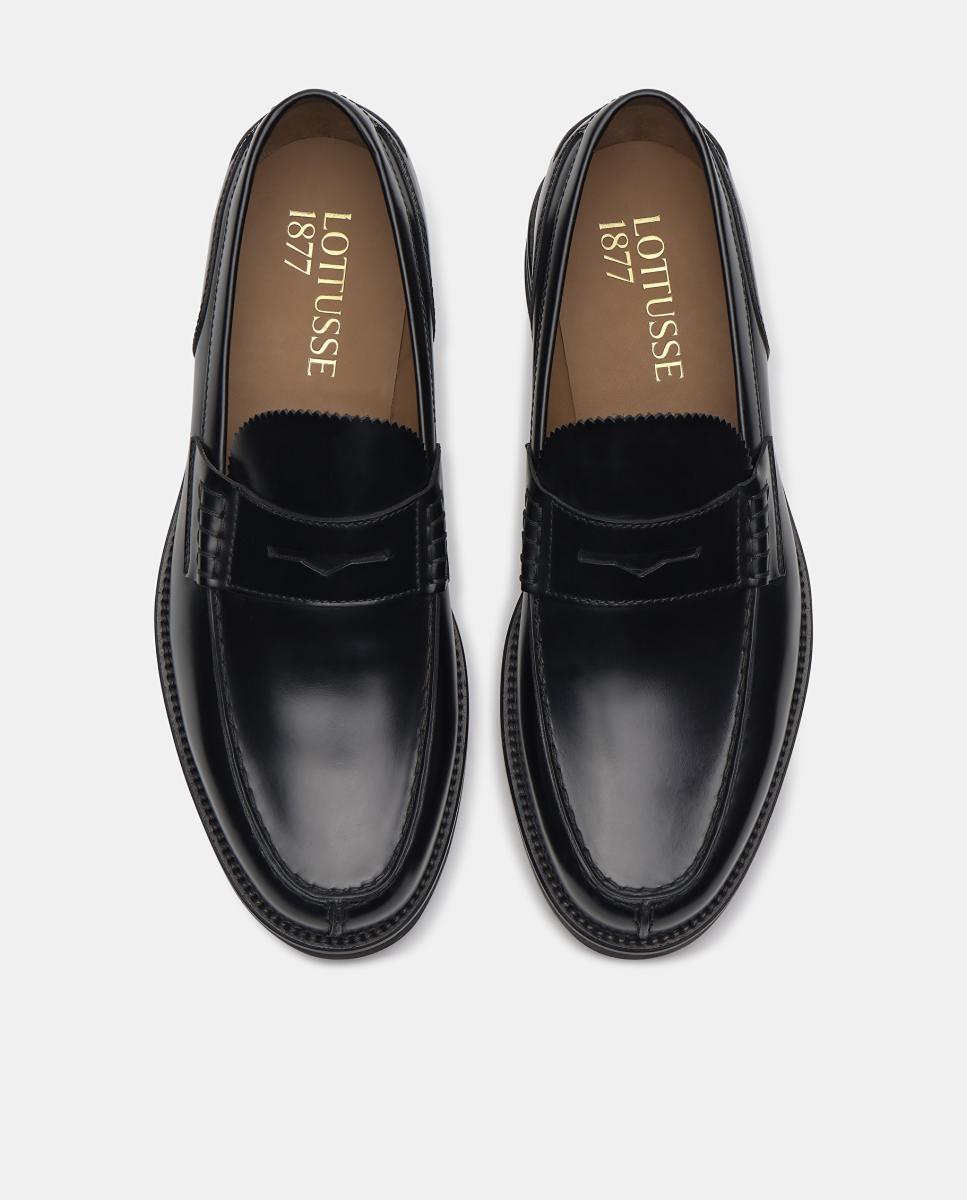 Sapatos Tipo Mocassins em Pele com Fita Preto-4