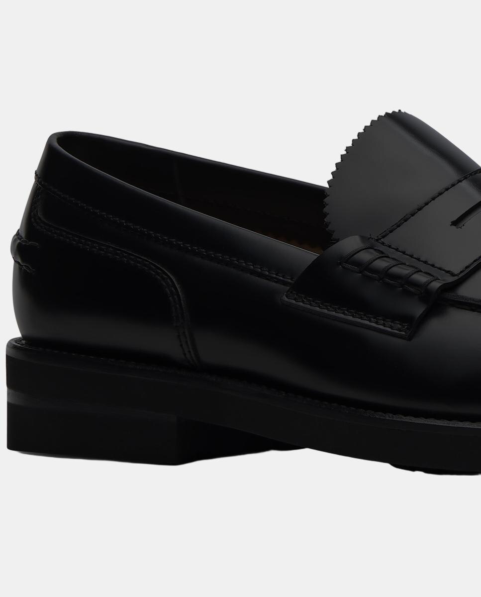 Sapatos Tipo Mocassins em Pele com Fita Preto-6