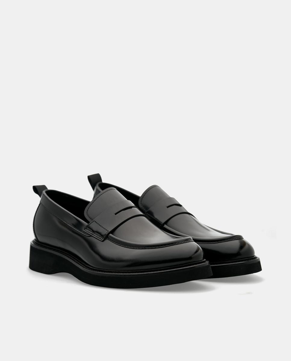 Sapatos Tipo Mocassins em Pele com Fita Preto-2