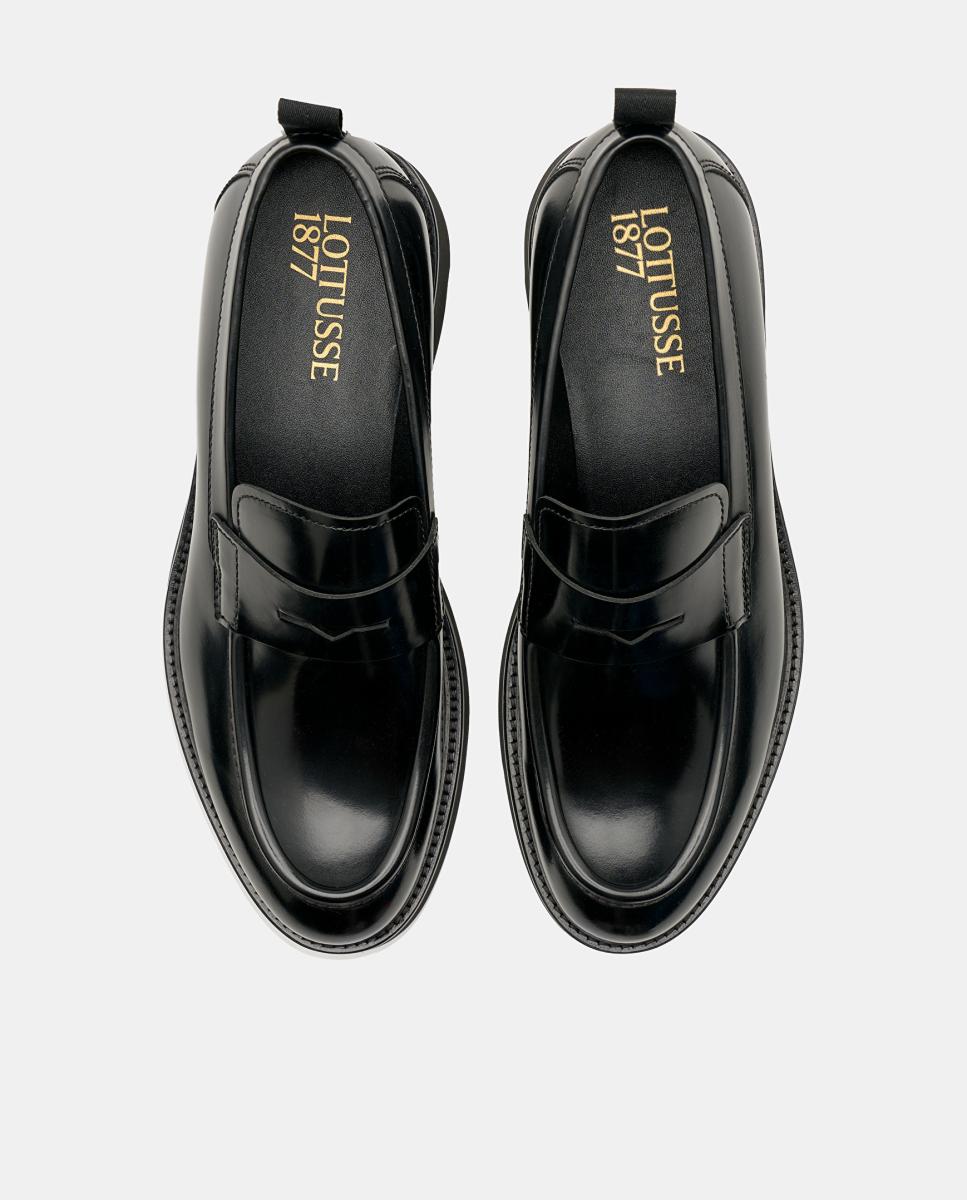 Sapatos Tipo Mocassins em Pele com Fita Preto-4