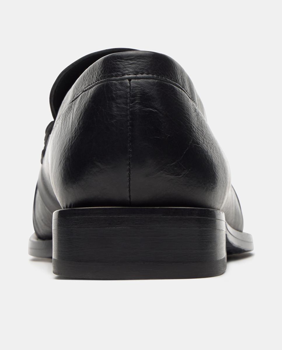 Sapatos Tipo Mocassins em Pele com Fita e Franzido Preto-3