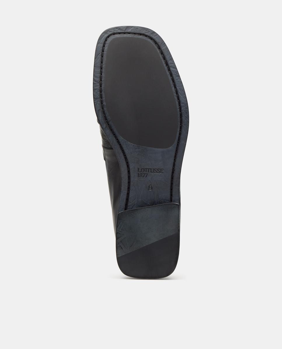 Sapatos Tipo Mocassins em Pele com Fita e Franzido Preto-5