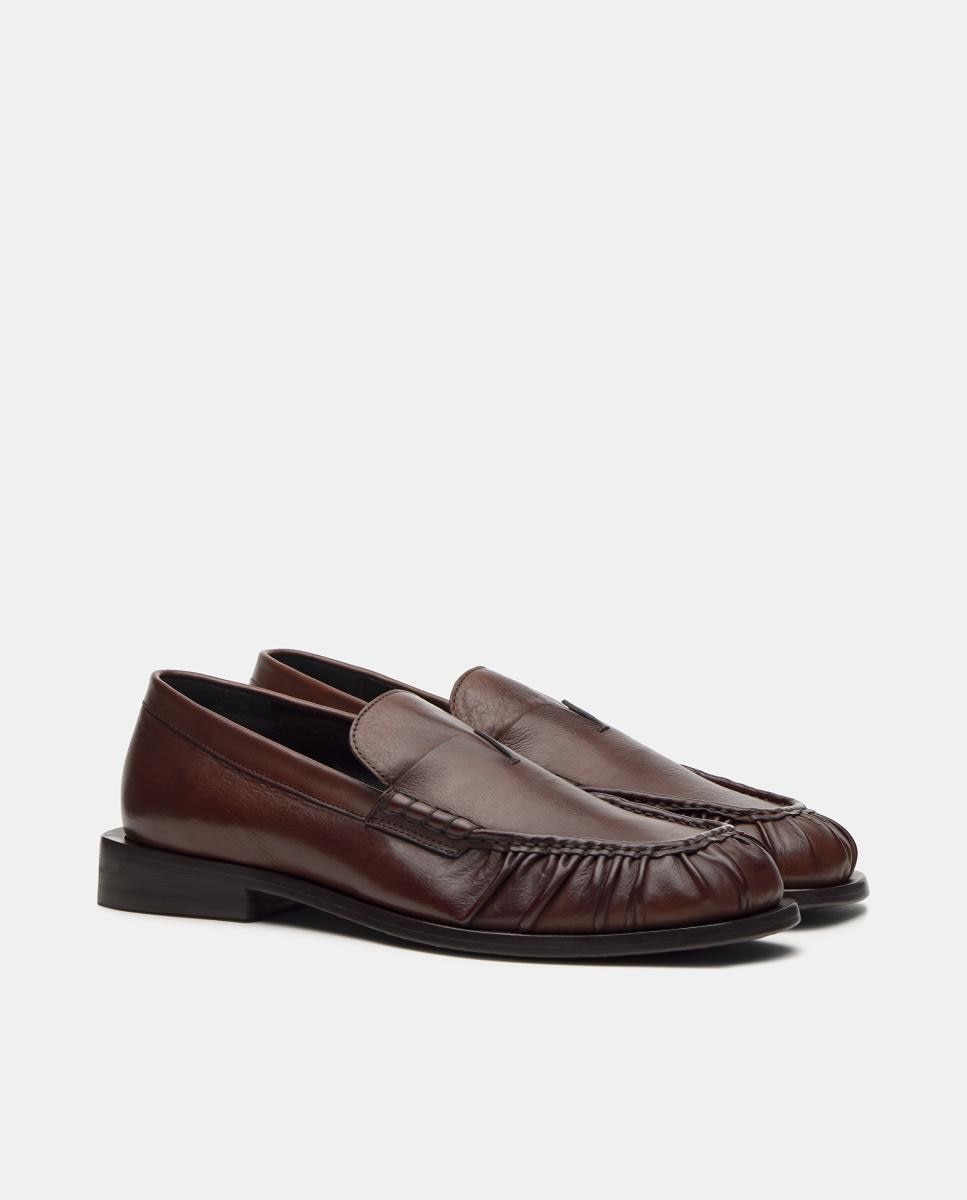 Sapatos Tipo Mocassins em Pele com Fita e Franzido Moca-2