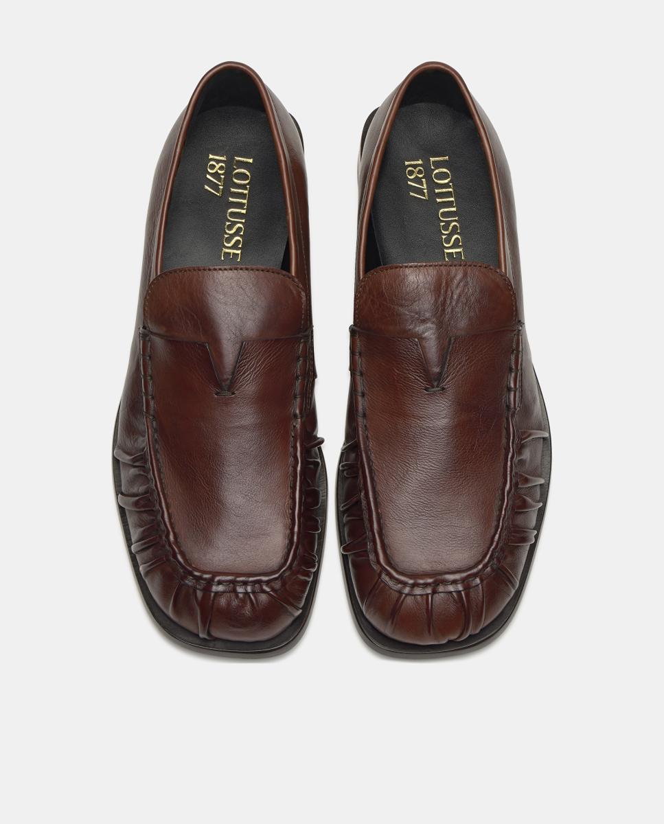 Sapatos Tipo Mocassins em Pele com Fita e Franzido Moca-4