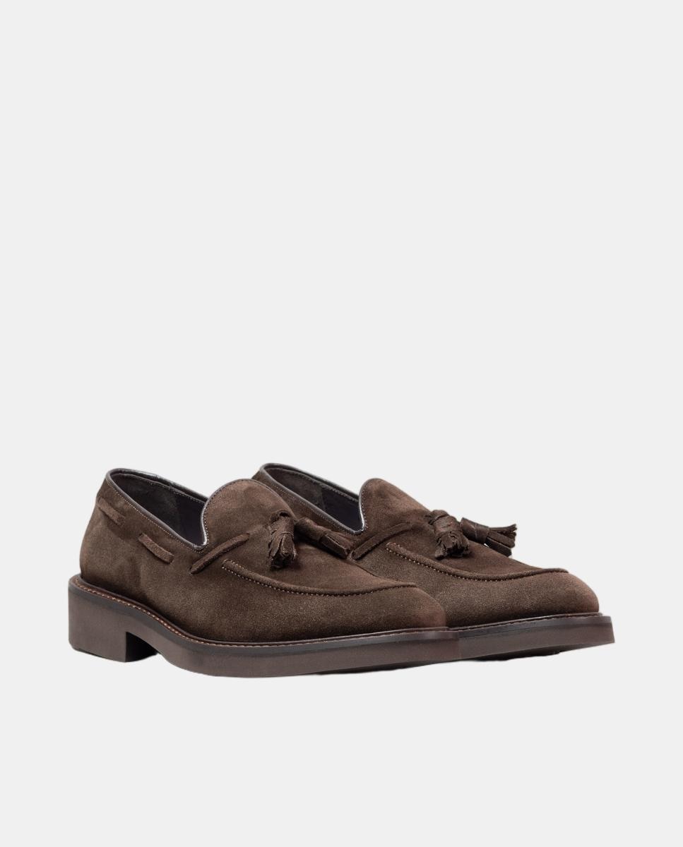 Mocasin em pele piso de borracha Castanho-chocolate-2