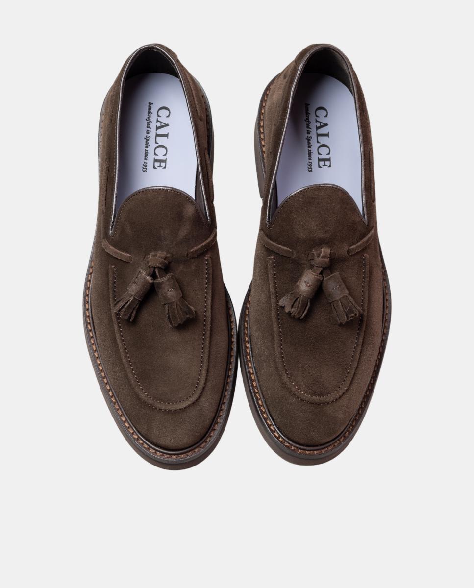 Mocasin em pele piso de borracha Castanho-chocolate-5