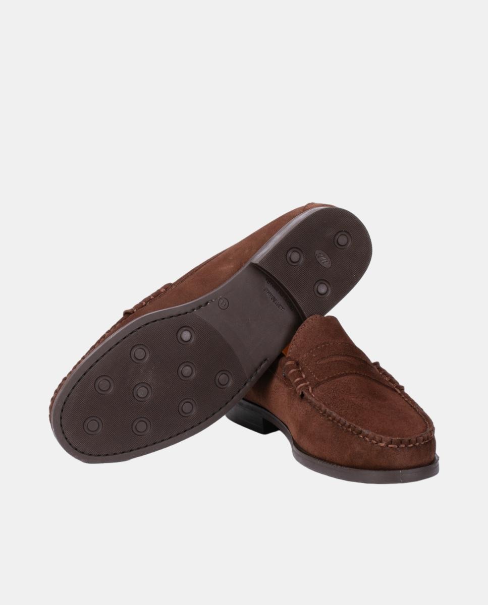 Mocassins com Travessão de Camurça e Sola de Borracha - Castanho Castanho-escuro-3