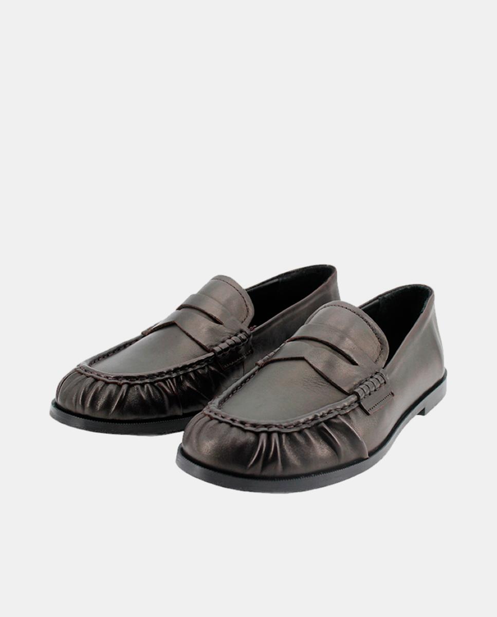Mocassins em Pele com Fita Castanho-escuro-2