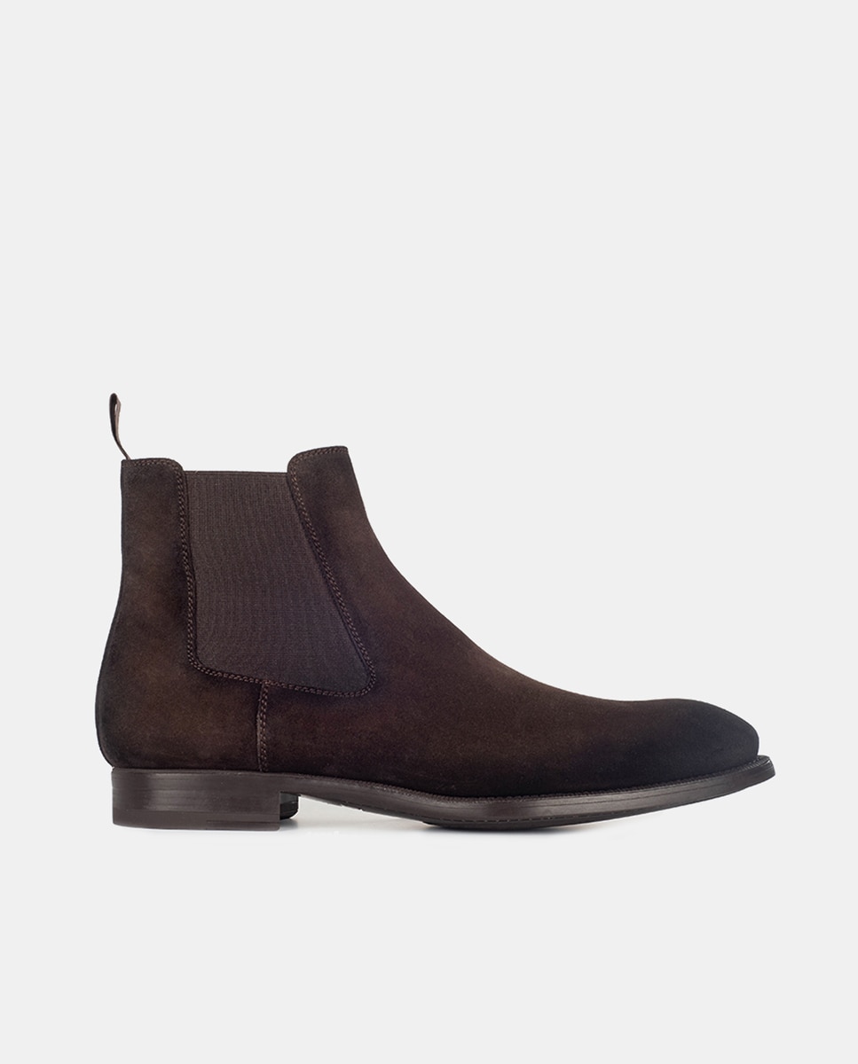 Botas Tipo Chelsea com Fecho Elástico e em Camurça Castanho-claro-1