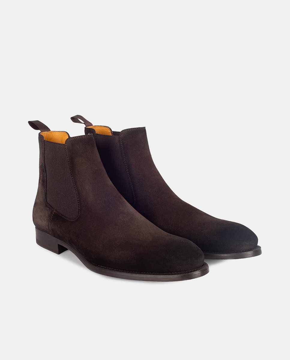 Botas Tipo Chelsea com Fecho Elástico e em Camurça Castanho-claro-2