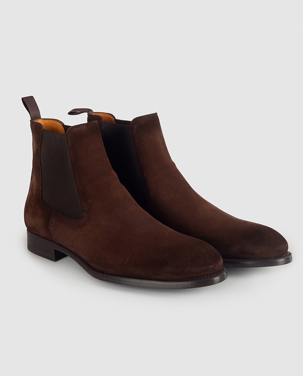 Botas Tipo Chelsea com Fecho Elástico e em Camurça Castanho-claro-8