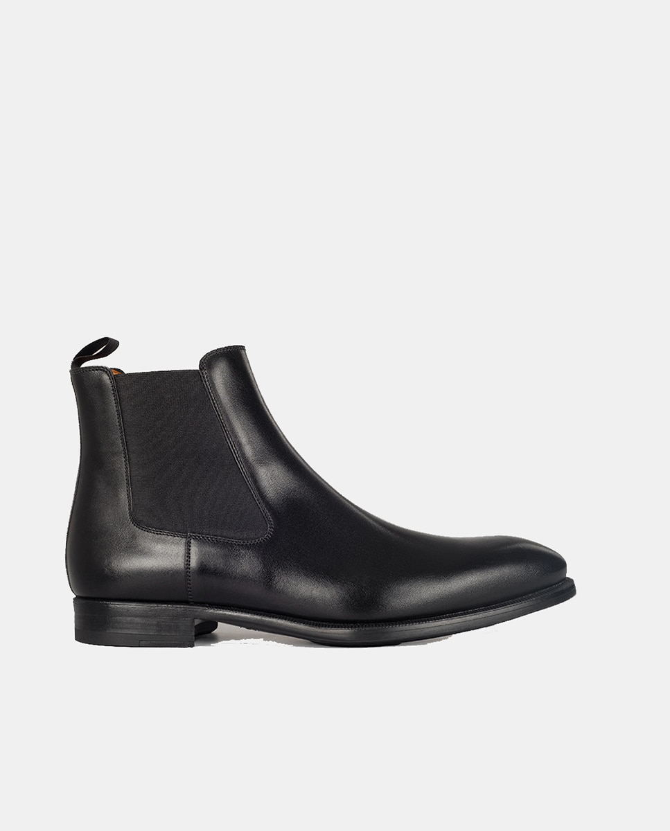Botas Tipo Chelsea com Fecho Elástico e em Pele Preto-7