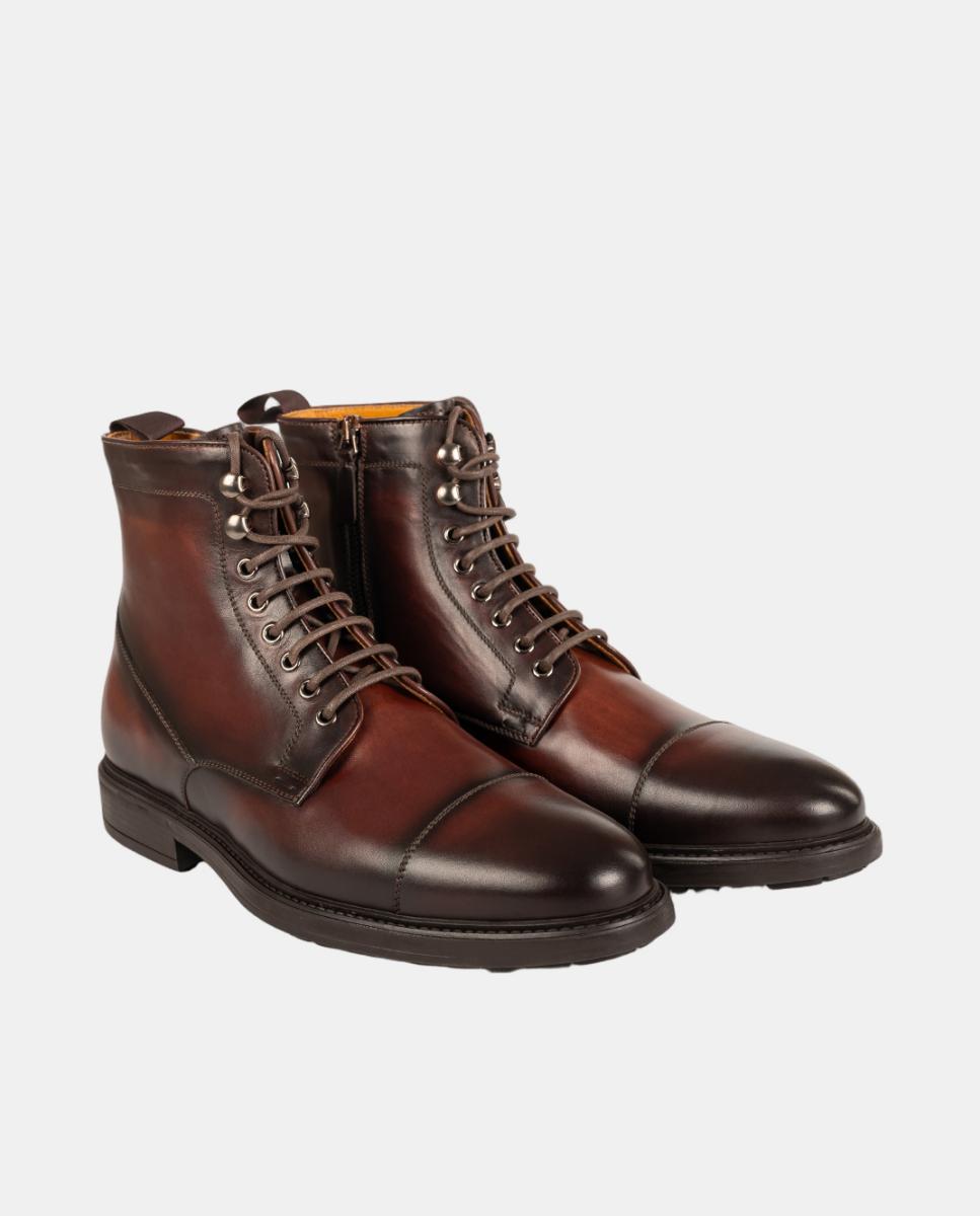 Botins de Atacadores Tipo Bluchers PL em Pele PG Princeton Castanho-2