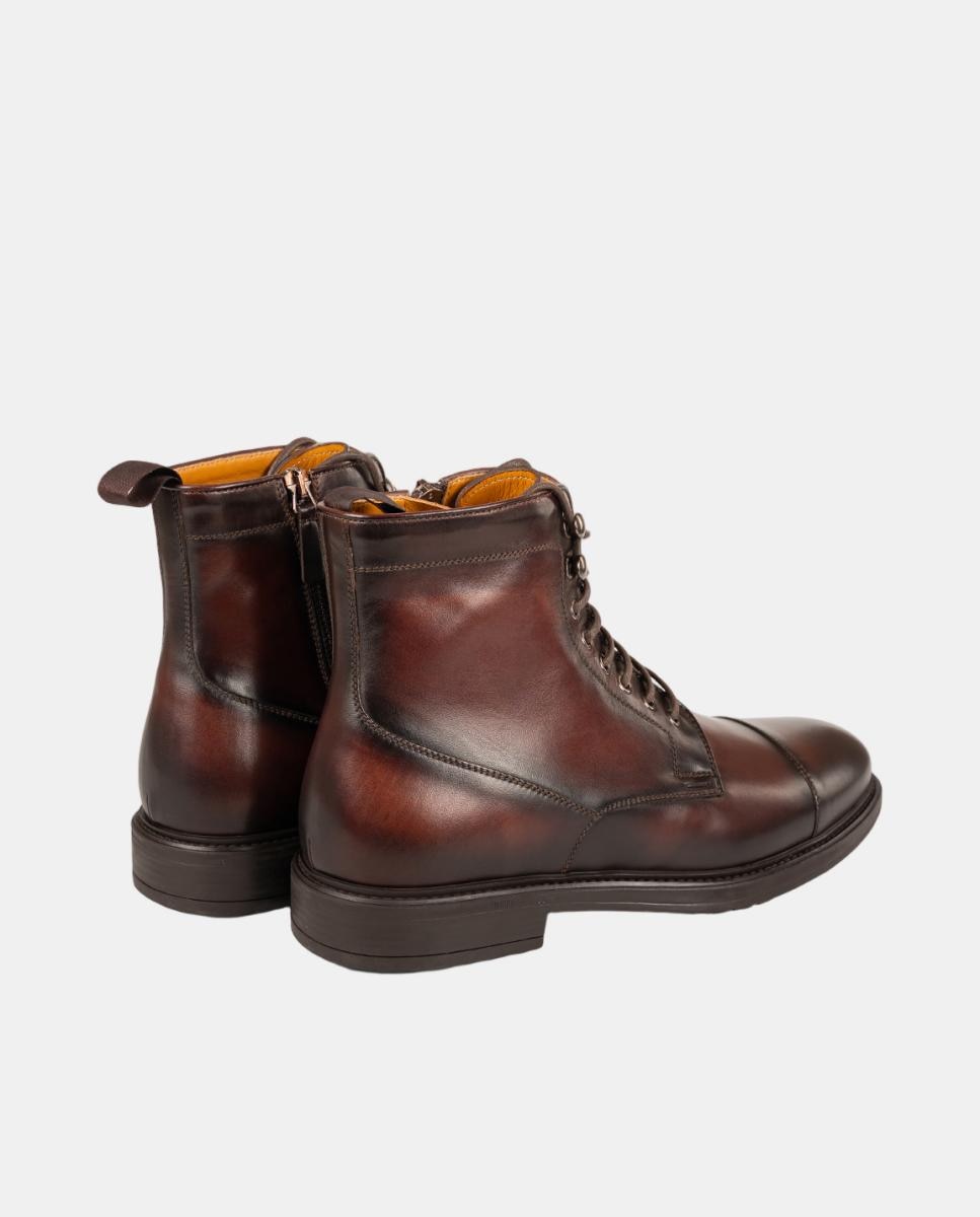 Botins de Atacadores Tipo Bluchers PL em Pele PG Princeton Castanho-3