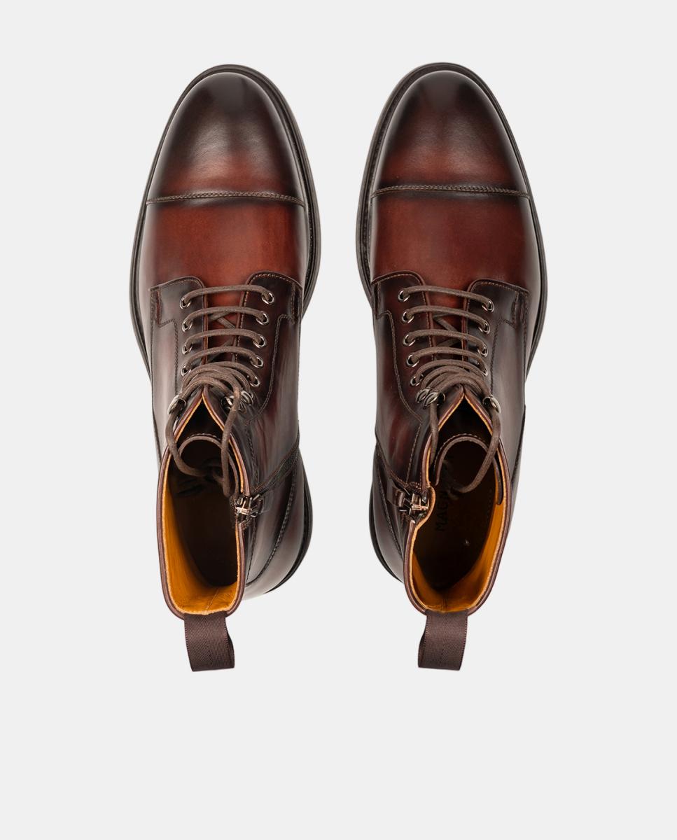 Botins de Atacadores Tipo Bluchers PL em Pele PG Princeton Castanho-4