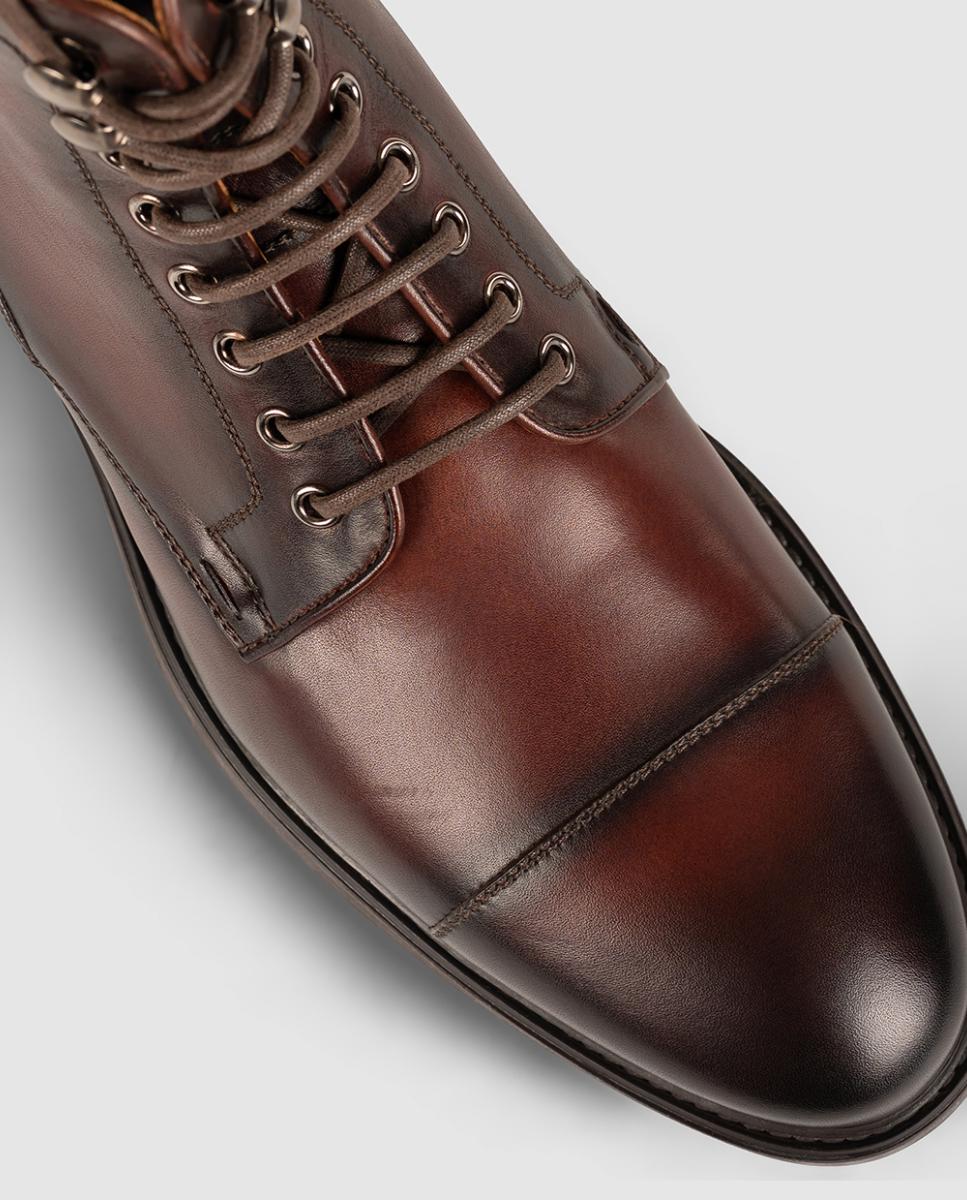 Botins de Atacadores Tipo Bluchers PL em Pele PG Princeton Castanho-6