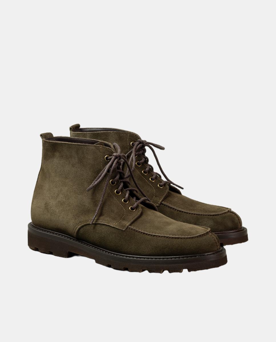 Botins atacadores pele homem piso borracha Verde Musgo-3