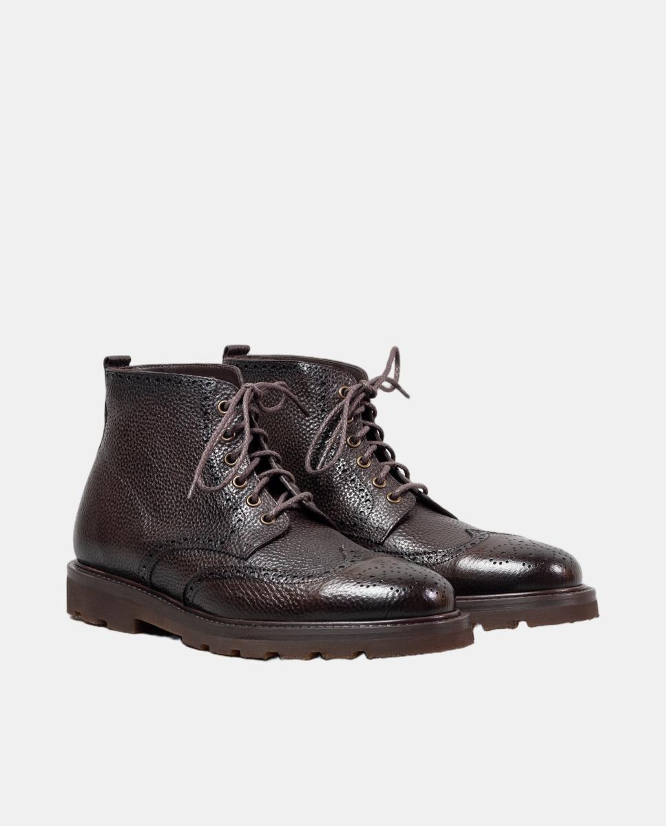 Botins atacadores pele homem piso borracha Castanho-chocolate-2