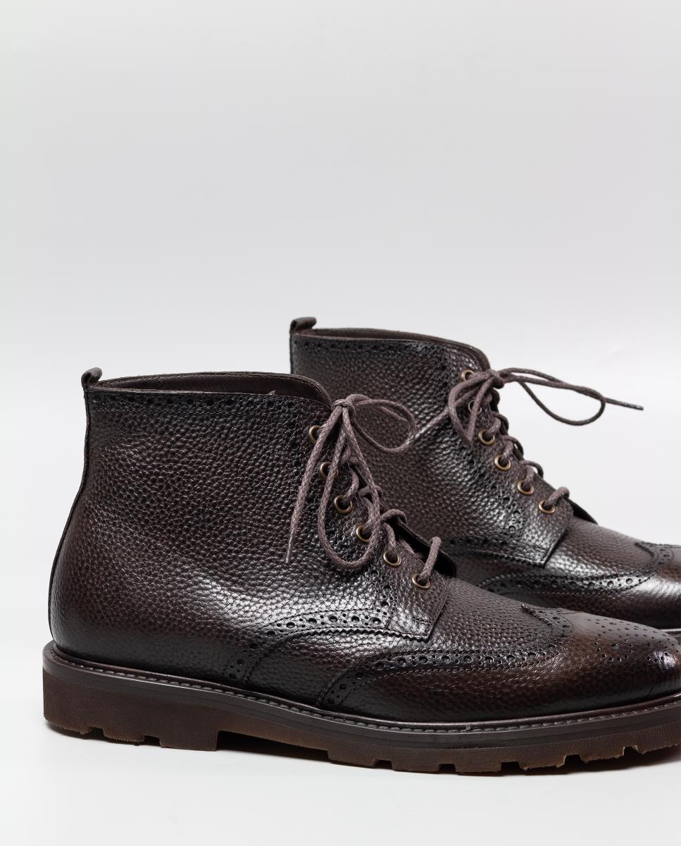 Botins atacadores pele homem piso borracha Castanho-chocolate-6