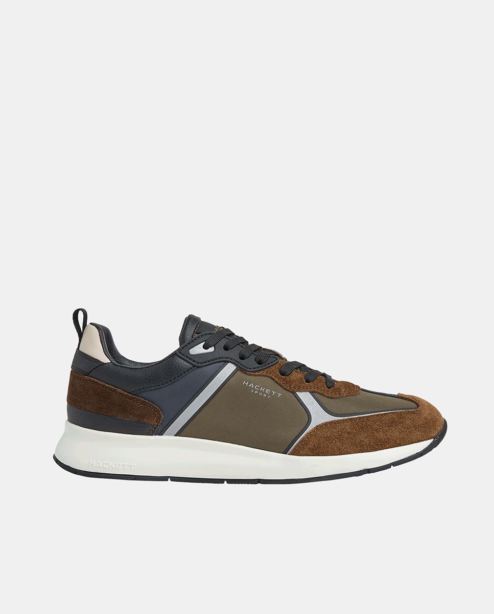 Sapatilhas Baixas H-Runner com Painéis em Contraste Caqui-1