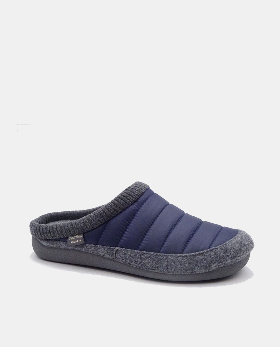 Pantufas Nix com Sola Antiderrapante, Palmilha Amovível e em Combinação de Feltro e Têxtil Azul-escuro-1