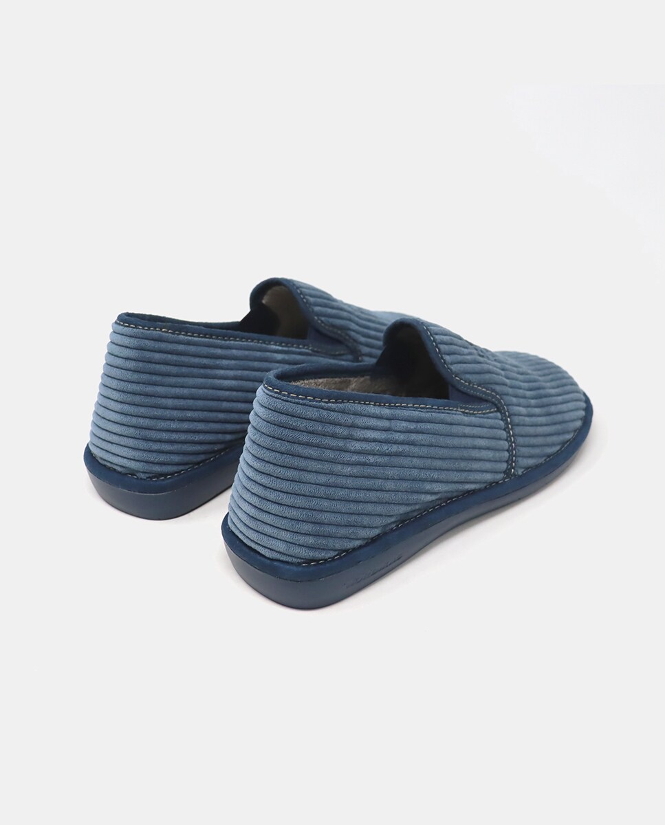 Pantufas com Sola de Borracha e em Têxtil Azul-3