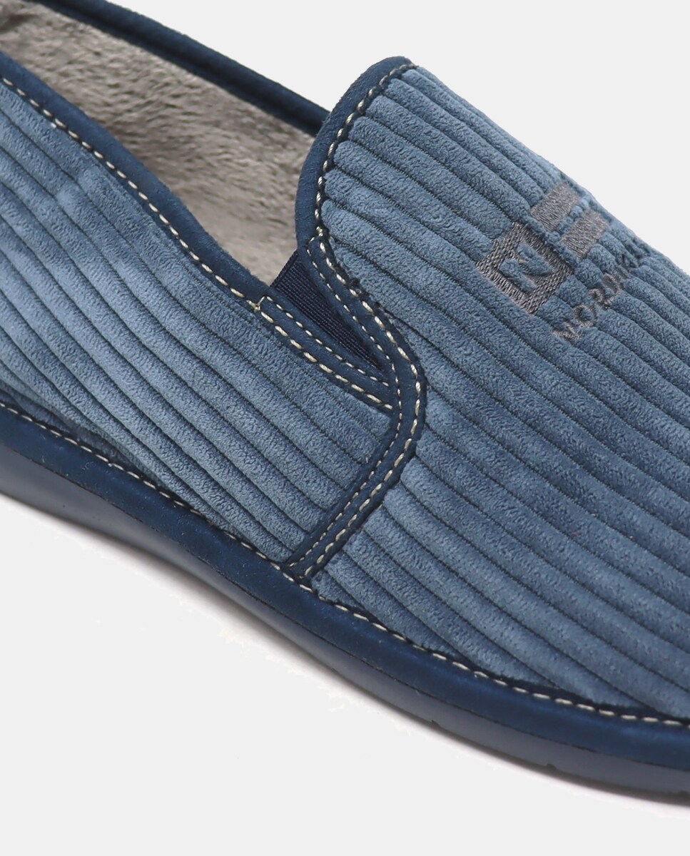 Pantufas com Sola de Borracha e em Têxtil Azul-5