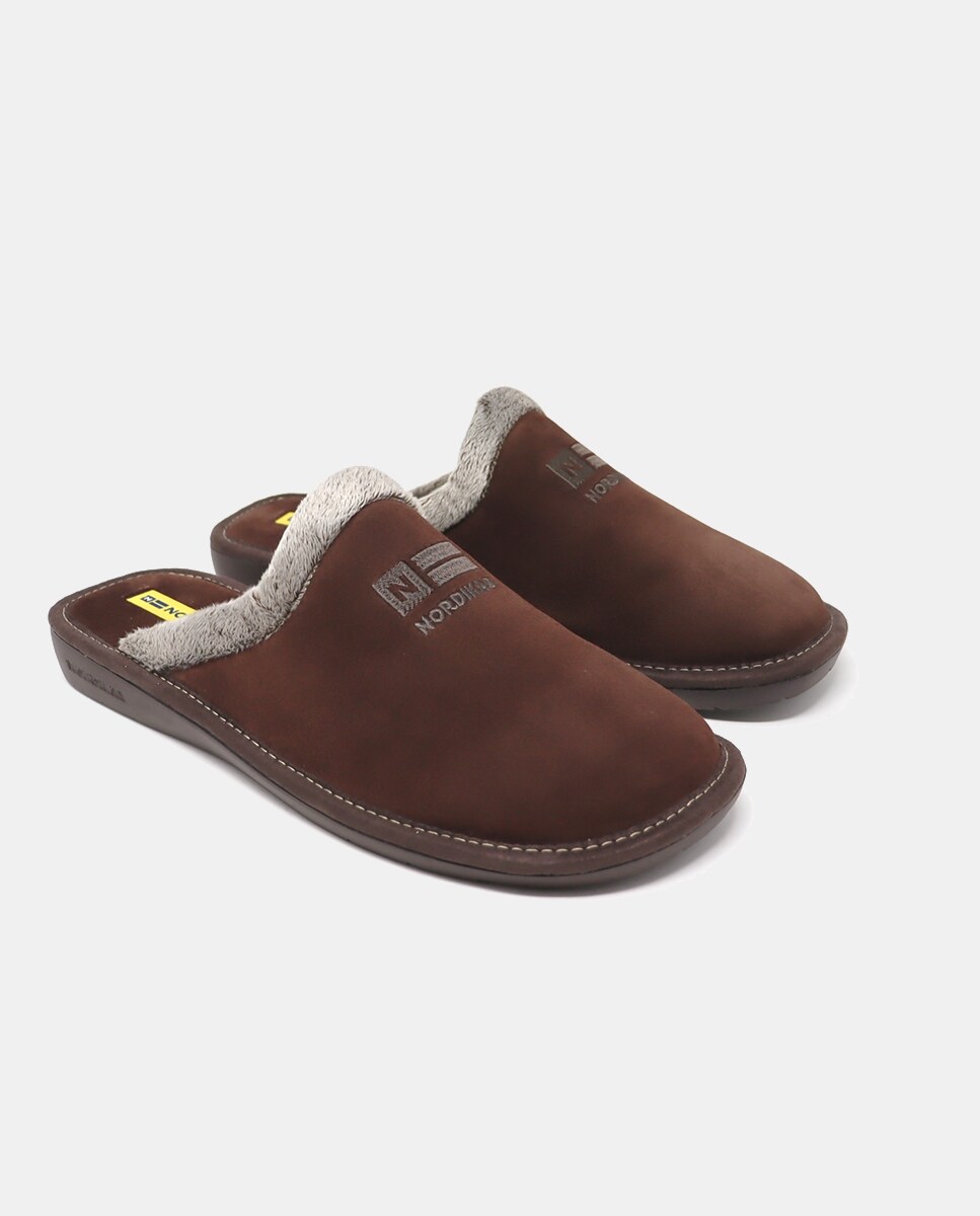 Chinelos de Quarto em Pele Castanho-2