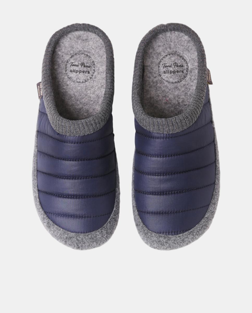 Pantufas Nix com Sola Antiderrapante, Palmilha Amovível e em Combinação de Feltro e Têxtil Azul-escuro-3