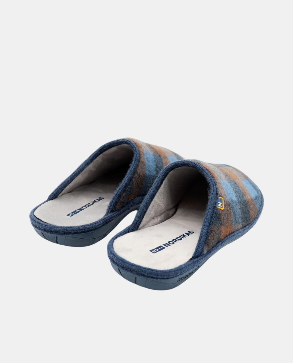 Zapatilla de casa de hombre abierta en tejido cuadros montana - Nordikas - Azul oscuro Azul oscuro-3