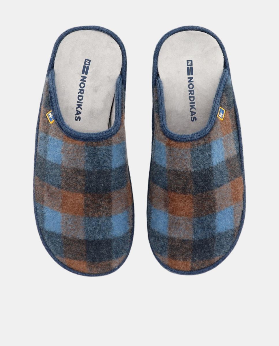 Zapatilla de casa de hombre abierta en tejido cuadros montana - Nordikas - Azul oscuro Azul oscuro-4