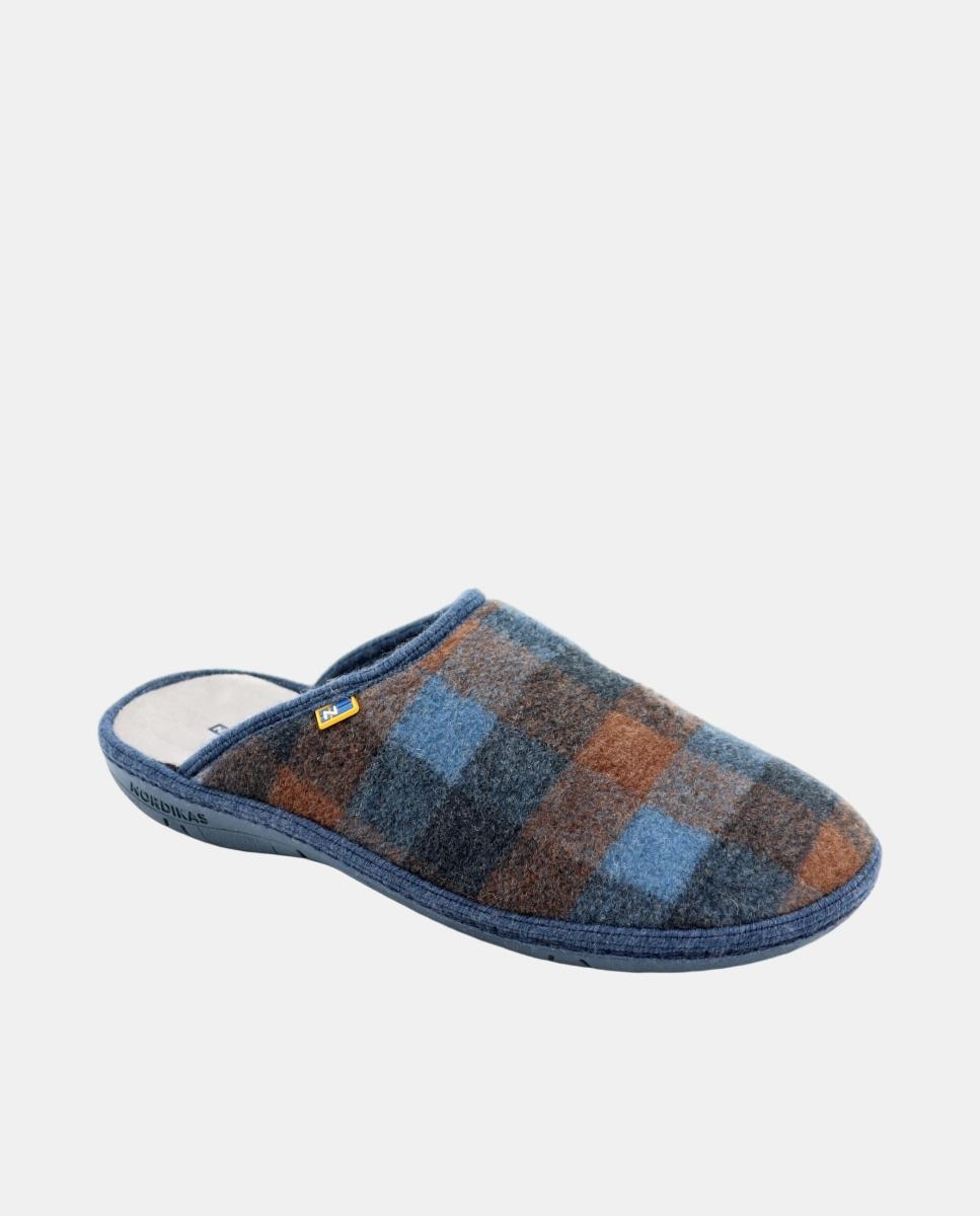 Zapatilla de casa de hombre abierta en tejido cuadros montana - Nordikas - Azul oscuro Azul oscuro-5